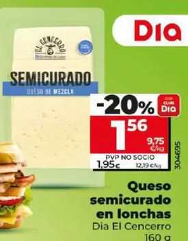 Oferta de Dia El Cencerro - Queso Semicurado En Lonchas  por 1,56€ en Dia