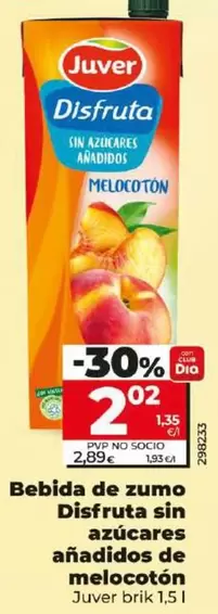 Oferta de Juver - Bebida De Zumo Disfruta Sin Azúcares Añadidos De Melocotón 1,5 L por 2,02€ en Dia