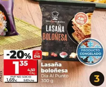 Oferta de Dia Al Punto - Lasaña Boloñesa por 1,35€ en Dia
