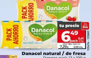 Oferta de Danone - Danacol Natural/De Fresa  por 6,49€ en Dia