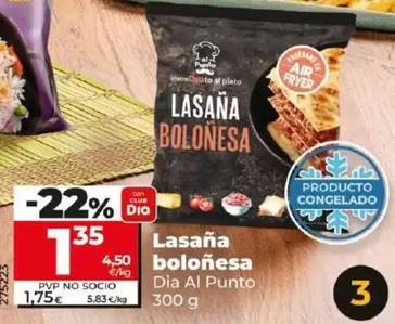 Oferta de Dia Al Punto - Lasaña Boloñesa  300 G por 1,35€ en Dia