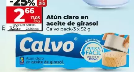Oferta de Calvo - Atun Claro En Aceite De Girasol por 2,66€ en Dia