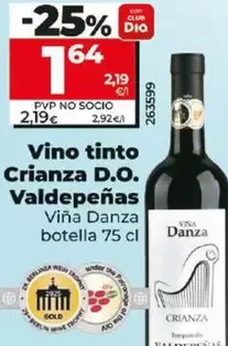 Oferta de Viña Danza - Vino Tinto Crianza D.O. Valdepeñas por 1,64€ en Dia