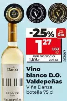 Oferta de Viña Danza - Vino Blanco D.o. Valdepeñas Viña  por 1,27€ en Dia