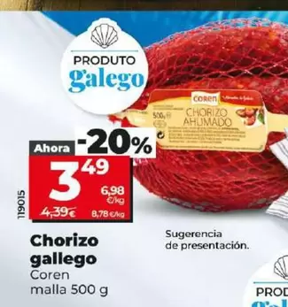 Oferta de Coren - Chorizo Gallego por 3,49€ en Dia