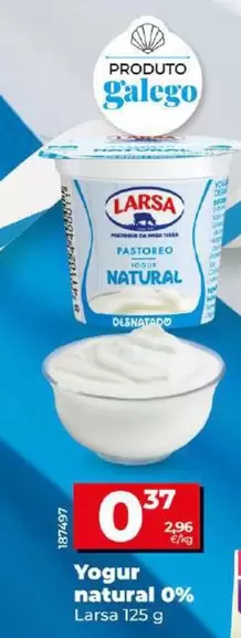 Oferta de Larsa - Yogur Natural 0% por 0,37€ en Dia