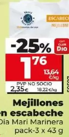 Oferta de Dia Mari Marinera - Mejillones En Escabeche Pack-3 X 43 G por 1,76€ en Dia