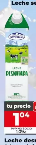 Oferta de Asturiana - Leche Desnatada Brik 1 L por 1,04€ en Dia