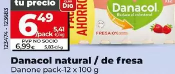 Oferta de Danone - Danacol De Fresa Pack-12 X 100 G por 6,49€ en Dia
