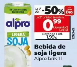 Oferta de Alpro - Bebida De Soja Ligera Brik 1 L por 1,99€ en Dia