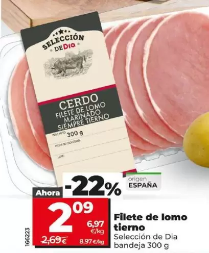 Oferta de Seleccion De Dia - Filete De Lomo Tierno  por 2,09€ en Dia
