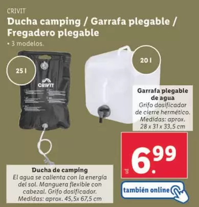 Oferta de Crivit - Ducha Camping/Garrafa Plegable/Fregadero Plegable por 6,99€ en Lidl