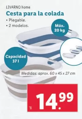 Oferta de Livarno Home - Cesta Para La Colada  por 14,99€ en Lidl