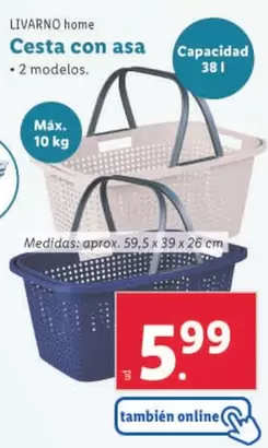 Oferta de Livarno Home - Cesta Con Asa por 5,99€ en Lidl