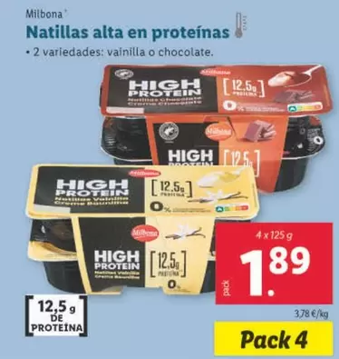 Oferta de Milbona - Natillas Alta En Proteinas por 1,89€ en Lidl