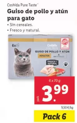 Oferta de Coshida Pure Taste - Guiso De Pollo Y Atun Para Gato por 3,99€ en Lidl