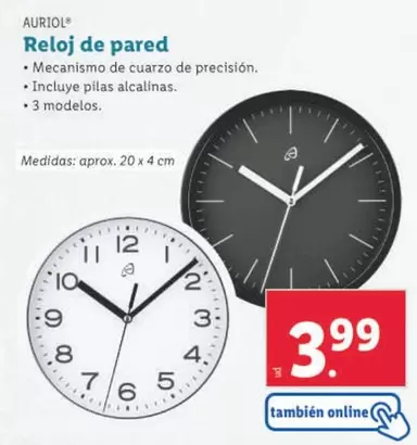 Oferta de Auriol - Reloj De Pared por 3,99€ en Lidl