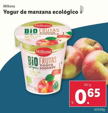 Oferta de Milbona - Yogur De Manzana Ecologico por 0,65€ en Lidl