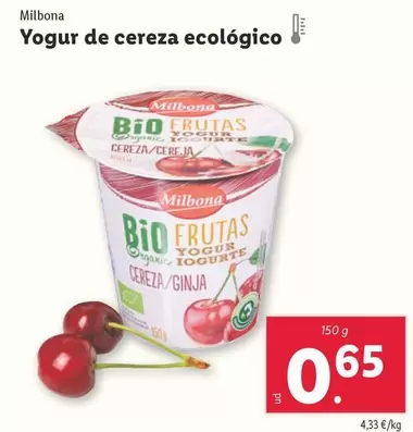 Oferta de Milbona - Yogur De Cereza Ecologico por 0,65€ en Lidl