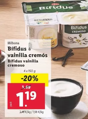 Oferta de Milbona - Bifidus Vainilla Cremoso por 1,19€ en Lidl