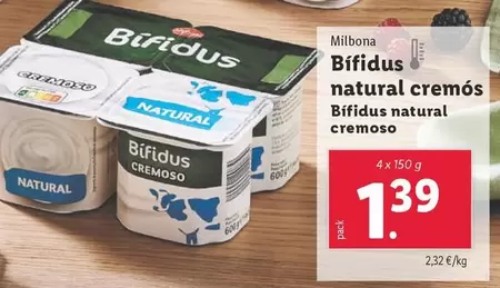 Oferta de Milbona - Bifidus Natural Cremoso por 1,39€ en Lidl
