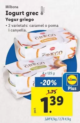 Oferta de Milbona - Yogur Griego por 1,39€ en Lidl