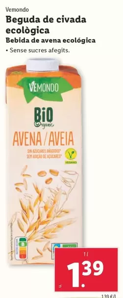 Oferta de Vemondo - Bebida De Avena Ecológica por 1,39€ en Lidl