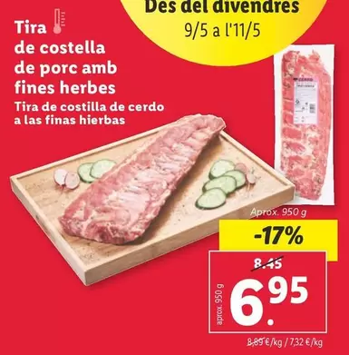 Oferta de Tira De Costilla De Cerdo A Las Finas Hierbas por 6,95€ en Lidl