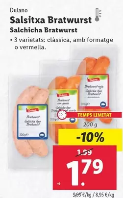 Oferta de Dulano - Salchicha Bratwurst por 1,79€ en Lidl