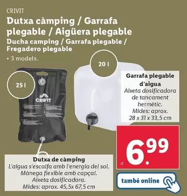 Oferta de Crivit - Ducha Camping/Garrafa Plegable/Fregadero Plegable por 6,99€ en Lidl