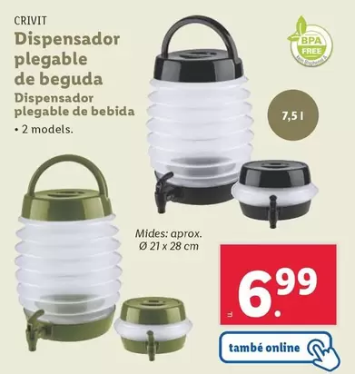 Oferta de Crivit - Dispensador Plegable De Bebida por 6,99€ en Lidl