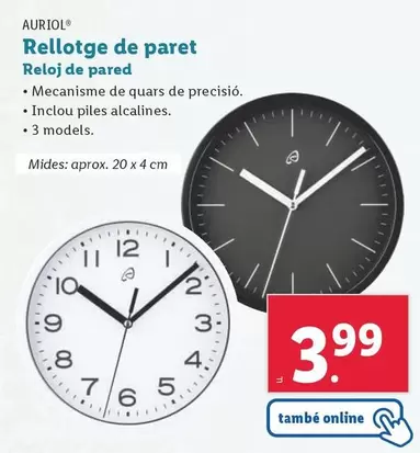 Oferta de Auriol - Reloj De Pared por 3,99€ en Lidl