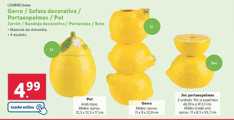 Oferta de Livarno Home - Jarrón/Bandeja Decorativa/Portavelas/Bote por 4,99€ en Lidl