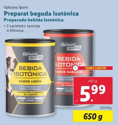 Oferta de Optisana Sports - Preparado Bebida Isotónica por 5,99€ en Lidl
