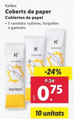 Oferta de Karibou - Cubiertos De Papel por 0,75€ en Lidl