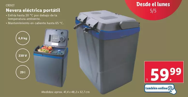 Oferta de Crivit - Nevera Eléctrica Portatil por 59,99€ en Lidl