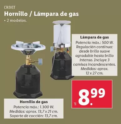 Oferta de Crivit - Hornillo/Lámpara De Gas por 8,99€ en Lidl
