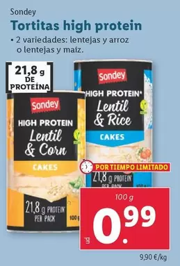 Oferta de Sondey - Tortitas High Protein por 0,99€ en Lidl