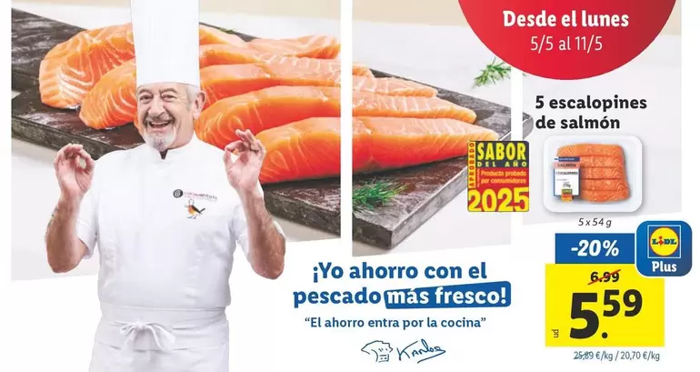 Oferta de Escalopines De Salmón por 5,59€ en Lidl