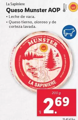Oferta de La Sapiniere - Queso Munster AOP por 2,69€ en Lidl