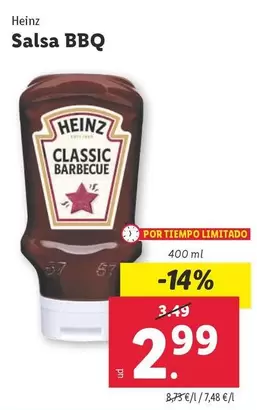 Oferta de Heinz - Salsa BBQ por 2,99€ en Lidl