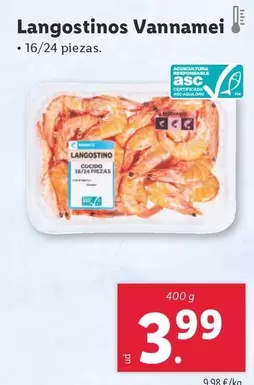 Oferta de Langostinos Vannamei por 3,99€ en Lidl