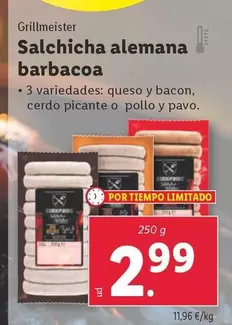 Oferta de Salchicha Alemana Barbacoa por 2,99€ en Lidl