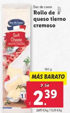 Oferta de Duc De Coeur - Rollo De Queso Tierno Cremoso por 2,39€ en Lidl