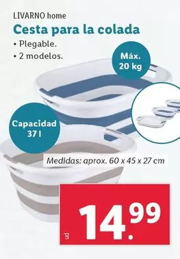 Oferta de Livarno Home - Cesta Para La Colada por 14,99€ en Lidl