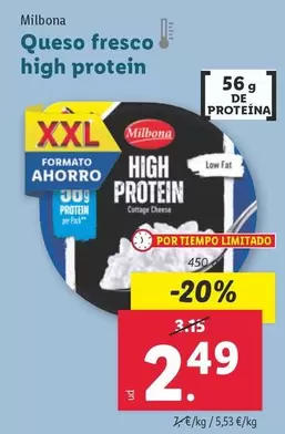 Oferta de Milbona - Queso Fresco High Protein por 2,49€ en Lidl