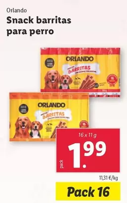 Oferta de Orlando - Snack Barritas Para Perros por 1,99€ en Lidl