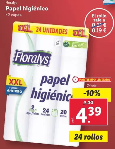 Oferta de Floralys - Papel Higiénico por 4,39€ en Lidl