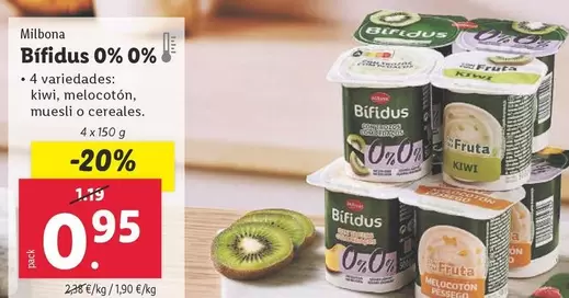Oferta de Milbona - Bifidus 0% 0% por 0,95€ en Lidl