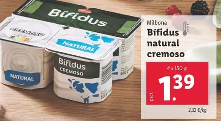 Oferta de Milbona - Bifidus Natural Cremoso por 1,39€ en Lidl